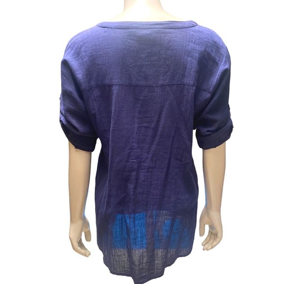 Manguun Navy Blue Sexy & Sheer 3/4 Sleeve Blouse Size 6 - Picture 2 of 6